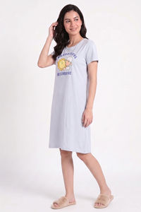 Zivame Farm Lore Knit Cotton Knee Length Nightdress - Xenon Blue — thumbnail 3